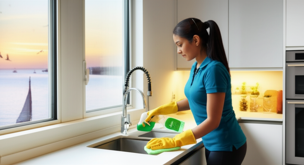 Professional cleaner working in UK home
